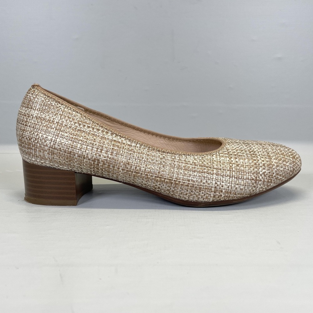 Rieker Pumps Shoes Womens Size 6.5 Beige Woven Low Block Heel Comfort Dress